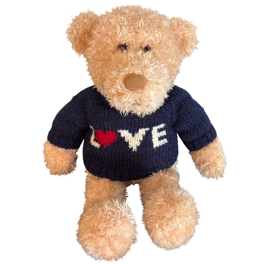 Vintage 1982 Gund Bialosky Teddy Bear, 14 inch, Blue 'I Love You' Sweater Plush
